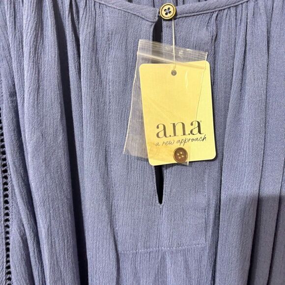 NWT A.N.A Women's Blouse Top Bijou Blue 5X Pleated Scoop Neck Balloon Sleeve - Picture 6 of 9
